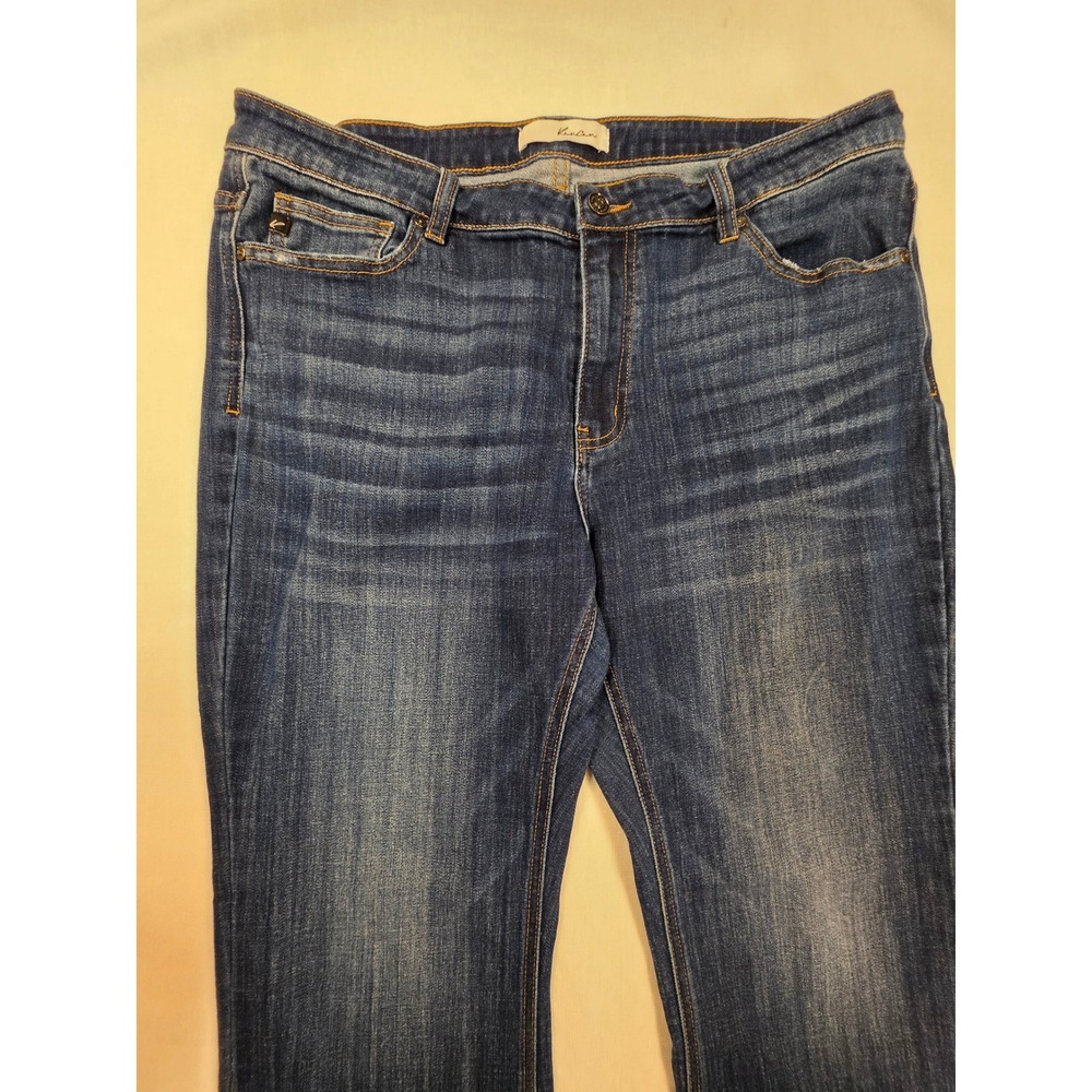 KanCan Women 2XL Dark Wash Flare Jeans Mid Rise Raw Hem Plus Size boho indie Y2K - Picture 3 of 8